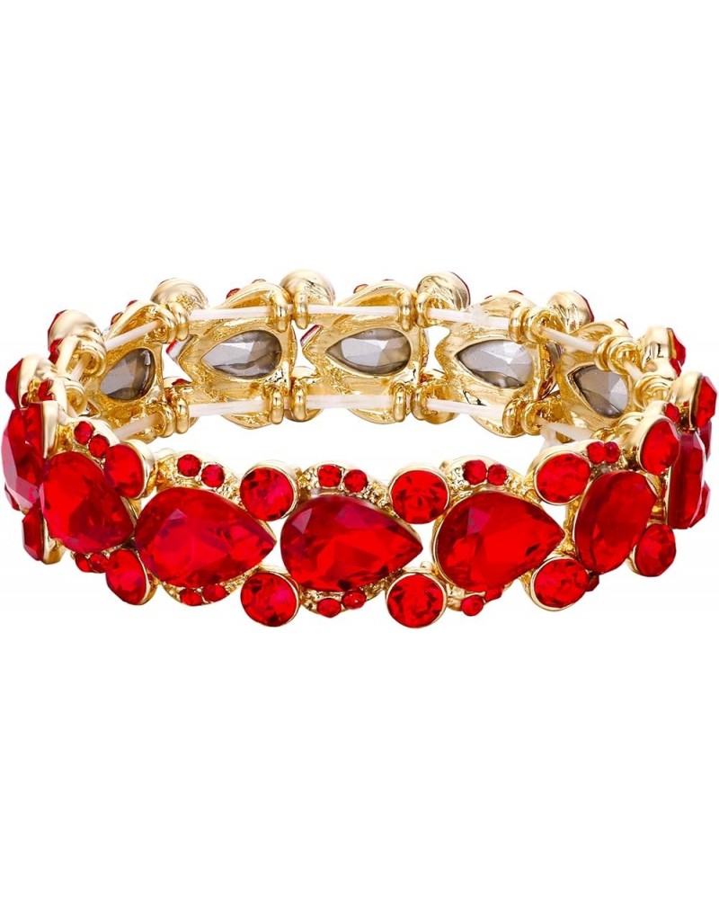 Women's Austrian Crystal Wedding Bridal Floral Tear Drop Elastic Stretch Bracelet Red Gold-Tone $13.19 Bracelets