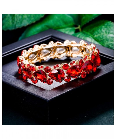 Women's Austrian Crystal Wedding Bridal Floral Tear Drop Elastic Stretch Bracelet Red Gold-Tone $13.19 Bracelets