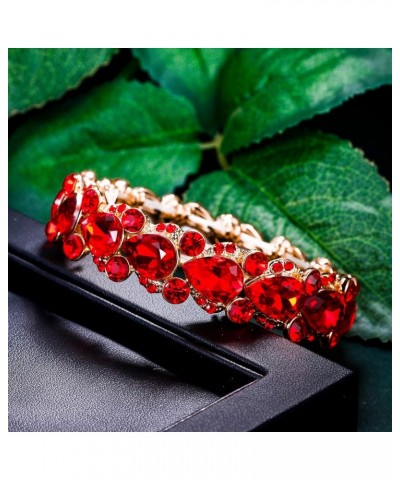 Women's Austrian Crystal Wedding Bridal Floral Tear Drop Elastic Stretch Bracelet Red Gold-Tone $13.19 Bracelets