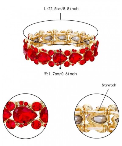 Women's Austrian Crystal Wedding Bridal Floral Tear Drop Elastic Stretch Bracelet Red Gold-Tone $13.19 Bracelets