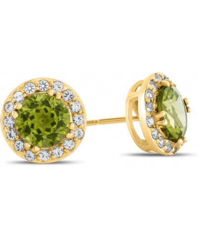 Solid 14k Gold 6mm Round Center Stone with White Topaz accent stones Halo Earrings Peridot Yellow Gold $94.35 Earrings