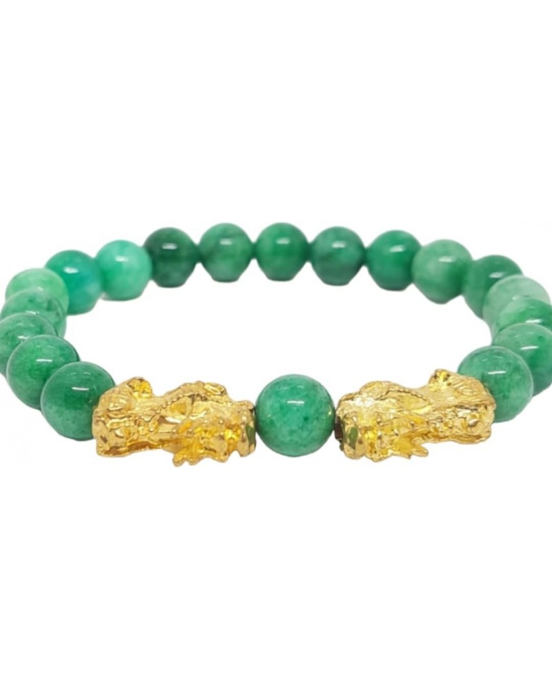 Green JADE Stretch Bracelet, Wealth Gold Plated Jade Bracelet, Good Fortune Symbol Jade Bracelet. 8mm Round Jade Bracelet. Gr...