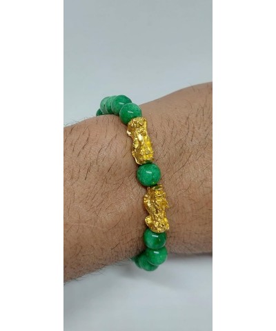 Green JADE Stretch Bracelet, Wealth Gold Plated Jade Bracelet, Good Fortune Symbol Jade Bracelet. 8mm Round Jade Bracelet. Gr...