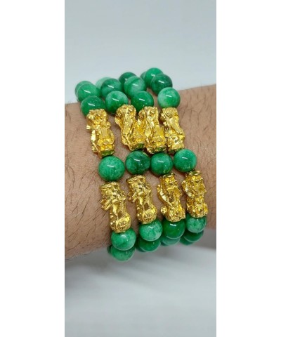 Green JADE Stretch Bracelet, Wealth Gold Plated Jade Bracelet, Good Fortune Symbol Jade Bracelet. 8mm Round Jade Bracelet. Gr...