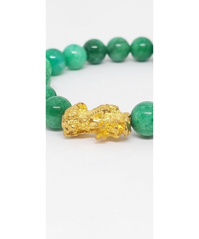 Green JADE Stretch Bracelet, Wealth Gold Plated Jade Bracelet, Good Fortune Symbol Jade Bracelet. 8mm Round Jade Bracelet. Gr...