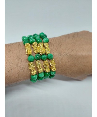 Green JADE Stretch Bracelet, Wealth Gold Plated Jade Bracelet, Good Fortune Symbol Jade Bracelet. 8mm Round Jade Bracelet. Gr...