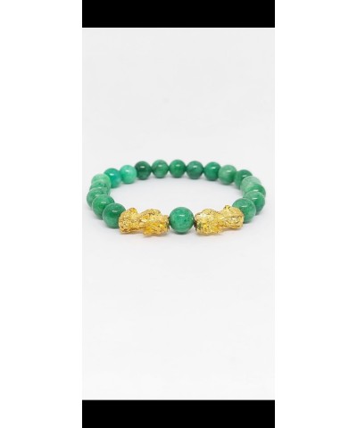 Green JADE Stretch Bracelet, Wealth Gold Plated Jade Bracelet, Good Fortune Symbol Jade Bracelet. 8mm Round Jade Bracelet. Gr...