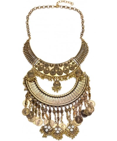 Vintage Engraved Coin Bib Statement Necklace for Women Chunky Bohemian Ethnic Gypsy Choker Necklaces Jewelry $17.97 Necklaces