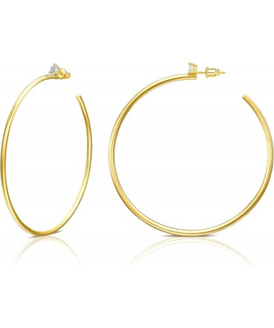 Gold Hoop Earrings for Women 14K Gold Plated Hoops Thin Earring Hoops for Girls Lightweight with Cubic Zirconia 70mm Gold $7....