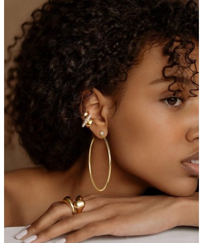 Gold Hoop Earrings for Women 14K Gold Plated Hoops Thin Earring Hoops for Girls Lightweight with Cubic Zirconia 70mm Gold $7....