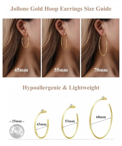 Gold Hoop Earrings for Women 14K Gold Plated Hoops Thin Earring Hoops for Girls Lightweight with Cubic Zirconia 70mm Gold $7....