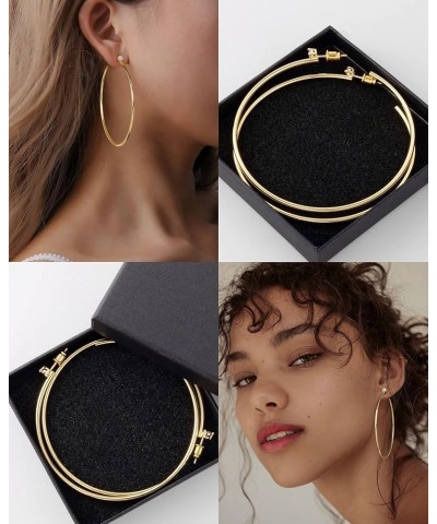 Gold Hoop Earrings for Women 14K Gold Plated Hoops Thin Earring Hoops for Girls Lightweight with Cubic Zirconia 70mm Gold $7....