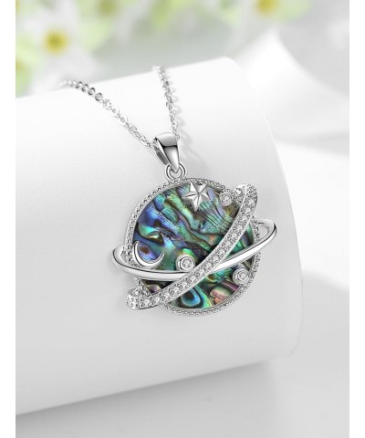 Natural Abalone Shell Jewelry Cute Butterfly Planet Necklace Earrings for Women Teen Girls, 925 Sterling Silver Planet Neckla...