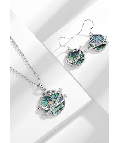 Natural Abalone Shell Jewelry Cute Butterfly Planet Necklace Earrings for Women Teen Girls, 925 Sterling Silver Planet Neckla...