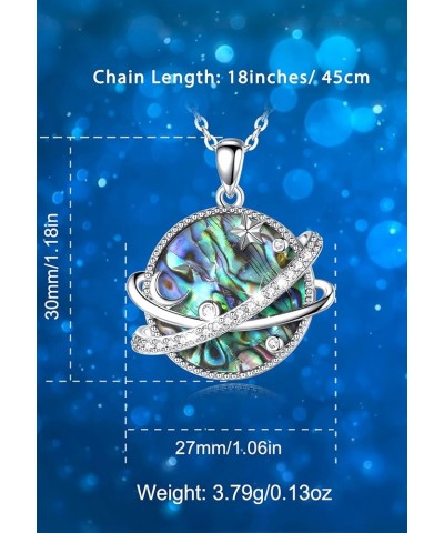 Natural Abalone Shell Jewelry Cute Butterfly Planet Necklace Earrings for Women Teen Girls, 925 Sterling Silver Planet Neckla...