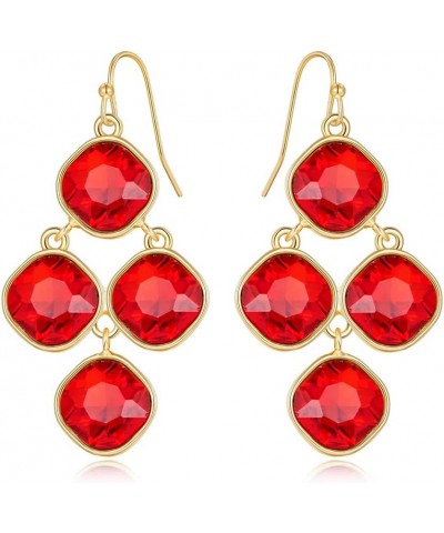 Gold Diamond Earrings For Women 4pcs Gold Plated Square Alloy Parts Dangle Earrings Ruby red $9.68 Earrings