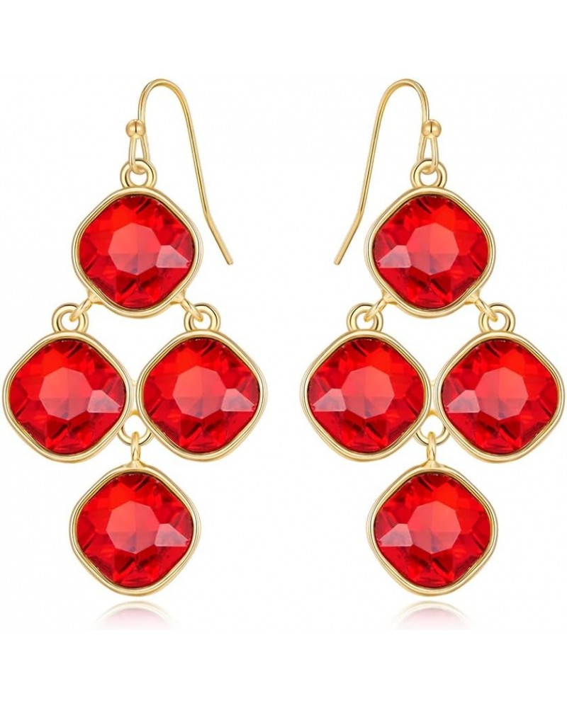 Gold Diamond Earrings For Women 4pcs Gold Plated Square Alloy Parts Dangle Earrings Ruby red $9.68 Earrings