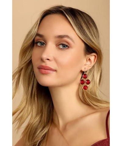 Gold Diamond Earrings For Women 4pcs Gold Plated Square Alloy Parts Dangle Earrings Ruby red $9.68 Earrings