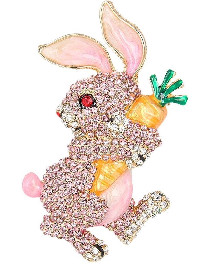 Austrian Crystal Enamel Adorable Rabbit with Carrot Brooch Pendant Pink Gold-Tone $13.67 Brooches & Pins