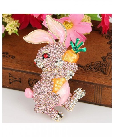 Austrian Crystal Enamel Adorable Rabbit with Carrot Brooch Pendant Pink Gold-Tone $13.67 Brooches & Pins