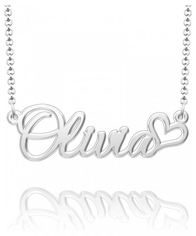 Personalized Name Necklace Custom Gold Name Plate Necklace Sterling Silver Love Heart Pendant Gift Card Olivia-silver $13.04 ...