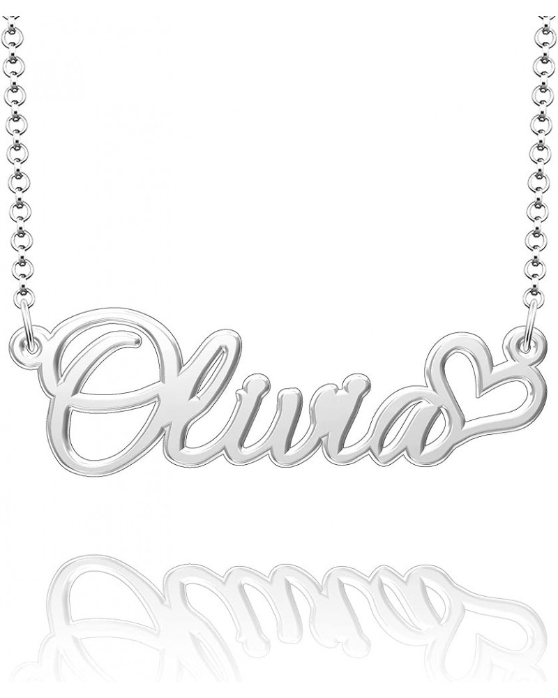 Personalized Name Necklace Custom Gold Name Plate Necklace Sterling Silver Love Heart Pendant Gift Card Olivia-silver $13.04 ...