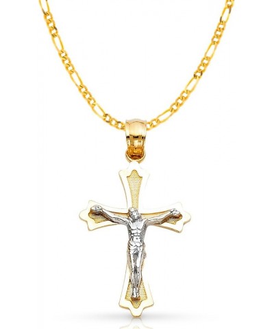 14K Two Tone Gold Jesus Crucifix Cross Pendant with 1.9mm Figaro 3+1 Chain Chain Necklace 16.0 Inches $147.20 Necklaces