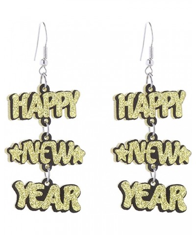 Colorful 2024 Happy New Year Resin Acrylic Earrings Shining Letter Star New Year Earrings for Women Girls Jewelry B $5.00 Ear...