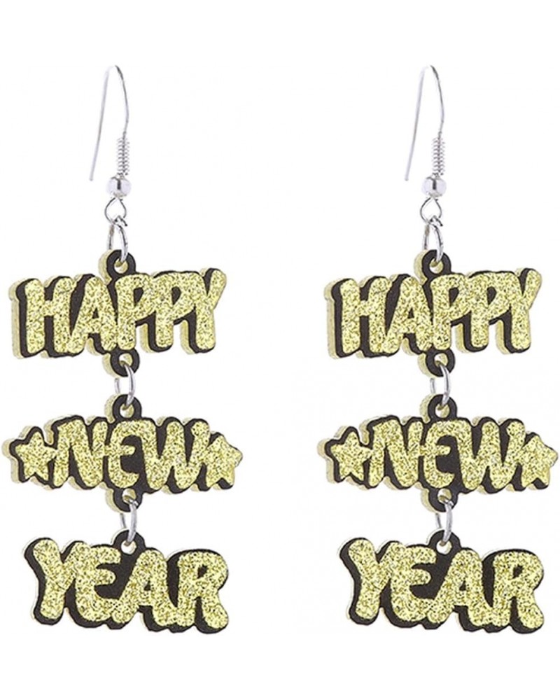 Colorful 2024 Happy New Year Resin Acrylic Earrings Shining Letter Star New Year Earrings for Women Girls Jewelry B $5.00 Ear...