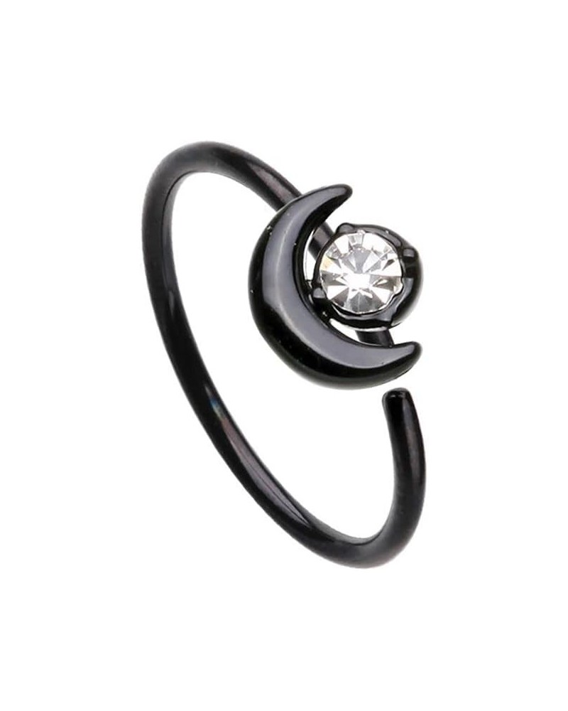 20GA Black Stainless Steel Crescent Moon with CZ Crystal Bendable Nose Ring Diameter: 10mm (3/8") $9.18 Body Jewelry