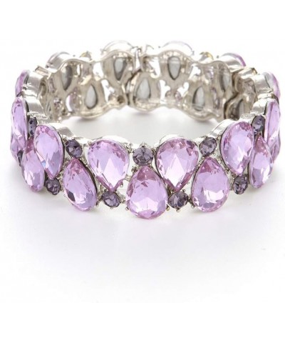 Youfir Bridal Austrian Crystal Teardrop Knot Elastic Stretch Bracelet for Brides Wedding Party Light purple $13.67 Bracelets