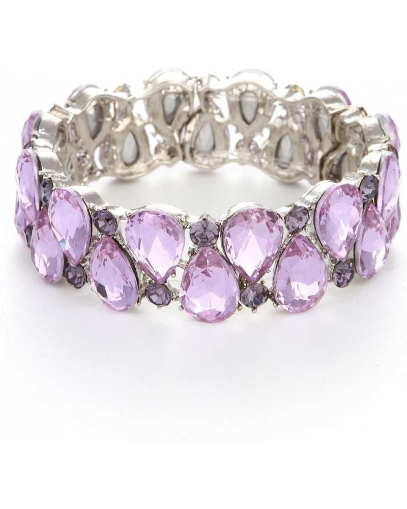 Youfir Bridal Austrian Crystal Teardrop Knot Elastic Stretch Bracelet for Brides Wedding Party Light purple $13.67 Bracelets