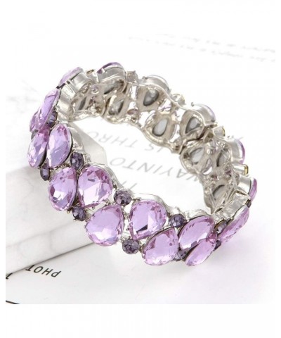 Youfir Bridal Austrian Crystal Teardrop Knot Elastic Stretch Bracelet for Brides Wedding Party Light purple $13.67 Bracelets