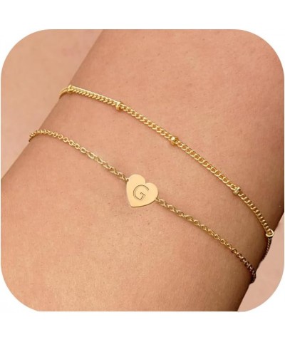 Mothers Day Gifts for Mom from Daughter, Layered Heart Initial Bracelets, 18K Gold Plated Initial Heart Bracelets, Gifts for ...