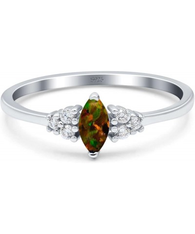 Marquise Art Deco Engagement Ring Round 3 Stone Simulated Cubic Zirconia 925 Sterling Silver Lab Created Black Opal $16.81 Rings