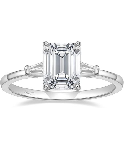 3CT 925 Sterling Silver Engagement Rings 3-Stone Emerald Cut Cubic Zirconia CZ Wedding Promise Rings for Her Wedding Bands fo...