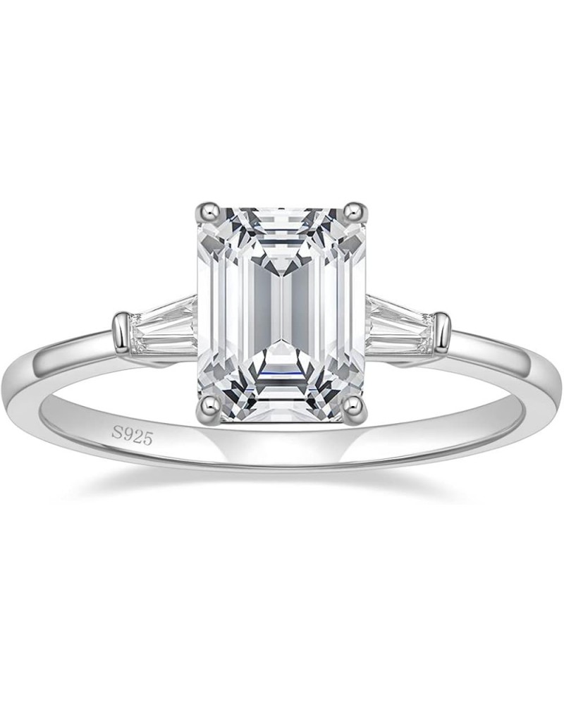 3CT 925 Sterling Silver Engagement Rings 3-Stone Emerald Cut Cubic Zirconia CZ Wedding Promise Rings for Her Wedding Bands fo...