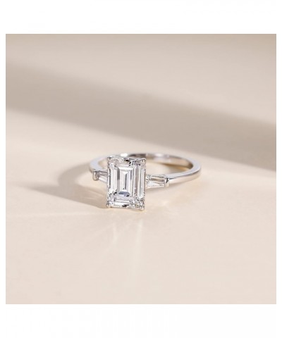 3CT 925 Sterling Silver Engagement Rings 3-Stone Emerald Cut Cubic Zirconia CZ Wedding Promise Rings for Her Wedding Bands fo...