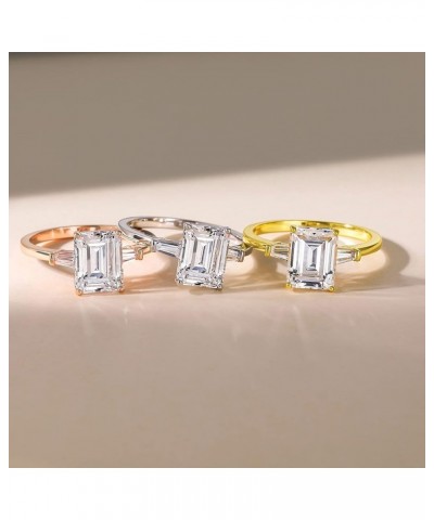 3CT 925 Sterling Silver Engagement Rings 3-Stone Emerald Cut Cubic Zirconia CZ Wedding Promise Rings for Her Wedding Bands fo...