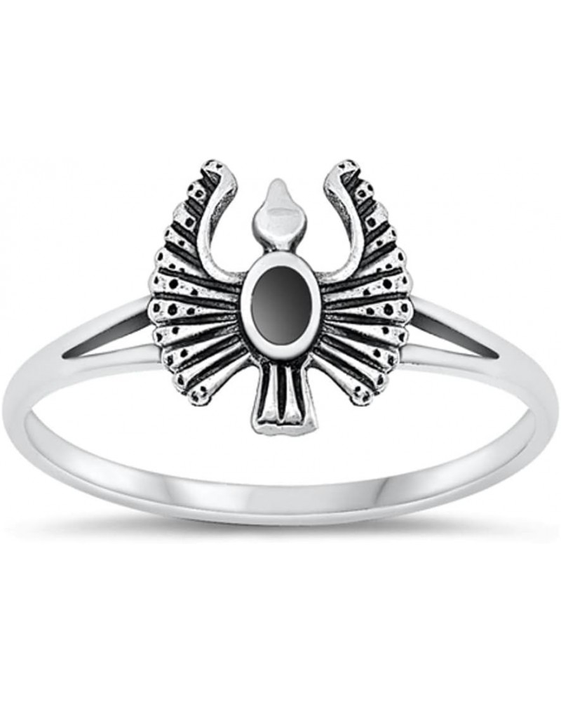 CHOOSE YOUR COLOR Sterling Silver Rising Phoenix Ring Black (Simulated Onyx) $9.19 Rings