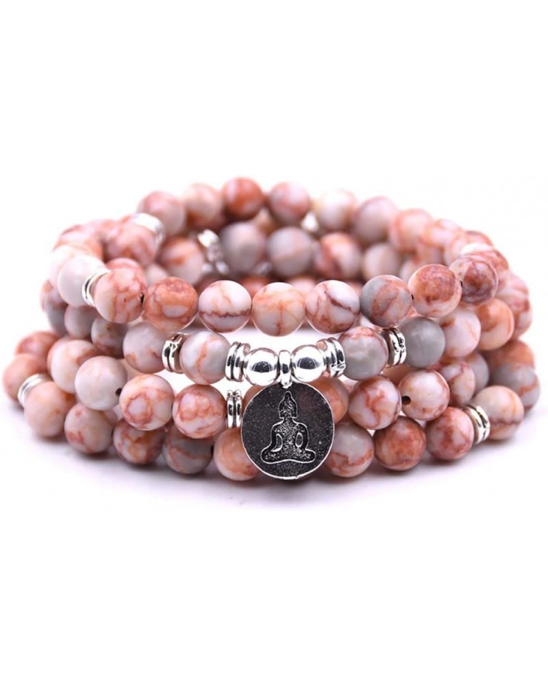 Natural 108 Mala Beads Bracelet Necklace Meditation Jewelry with Yoga Charm Red $9.02 Bracelets