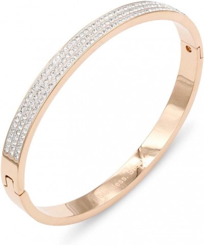 Gold Plated Stainless Steel with CZ Stones Hinged Bangle 6mm Width Bracelets fow Women 7 6mm Rose Gold $10.38 Bracelets