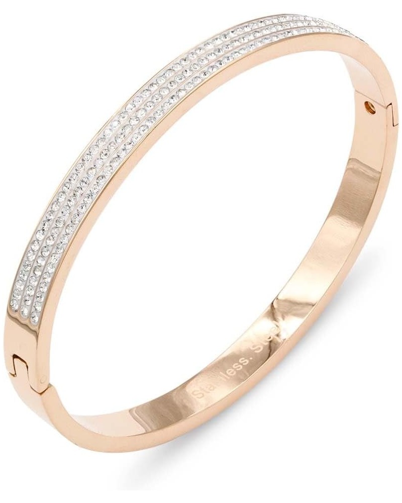 Gold Plated Stainless Steel with CZ Stones Hinged Bangle 6mm Width Bracelets fow Women 7 6mm Rose Gold $10.38 Bracelets