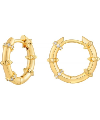 Gold Hoop Earrings Huggie Earrings for Women 14k Gold Plated Small Hoops Earrings for Teen Girls Spike-Gold $9.68 Earrings