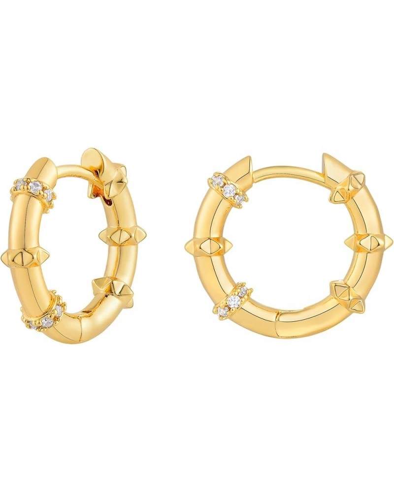 Gold Hoop Earrings Huggie Earrings for Women 14k Gold Plated Small Hoops Earrings for Teen Girls Spike-Gold $9.68 Earrings