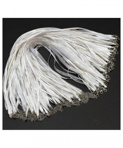 100pcs 19.5" Inches White Silver Lining Ribbon String Cord Necklace Lobster Claw $9.17 Necklaces