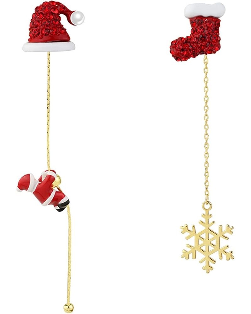 Christmas Earrings for Women Holiday Earrings for Girls Gold Snowflake Santa Claus Threader Tassel Earrings Red Crystal Sock ...