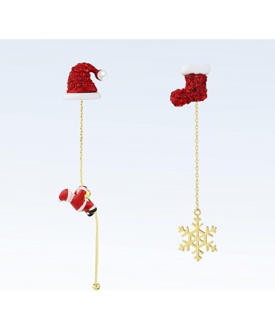 Christmas Earrings for Women Holiday Earrings for Girls Gold Snowflake Santa Claus Threader Tassel Earrings Red Crystal Sock ...