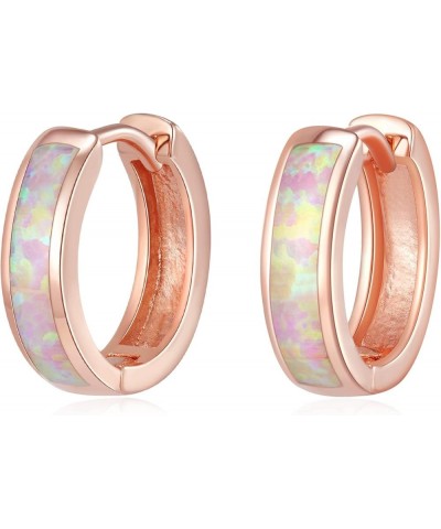 Opal Stud Hoop Earrings Set: Hypoallergenic Small Hoops Earrings for Women Girls Sensitive Ears 07-Pink $13.56 Earrings