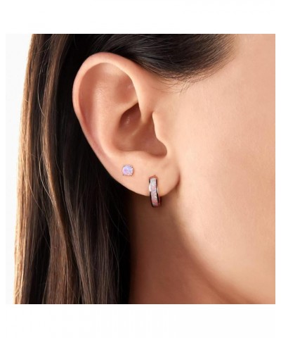 Opal Stud Hoop Earrings Set: Hypoallergenic Small Hoops Earrings for Women Girls Sensitive Ears 07-Pink $13.56 Earrings